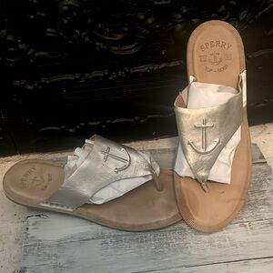 Sperry Nautical silver thong sandal